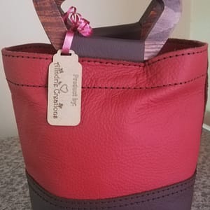 Red and brown handbag