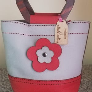 Red and grey handbag