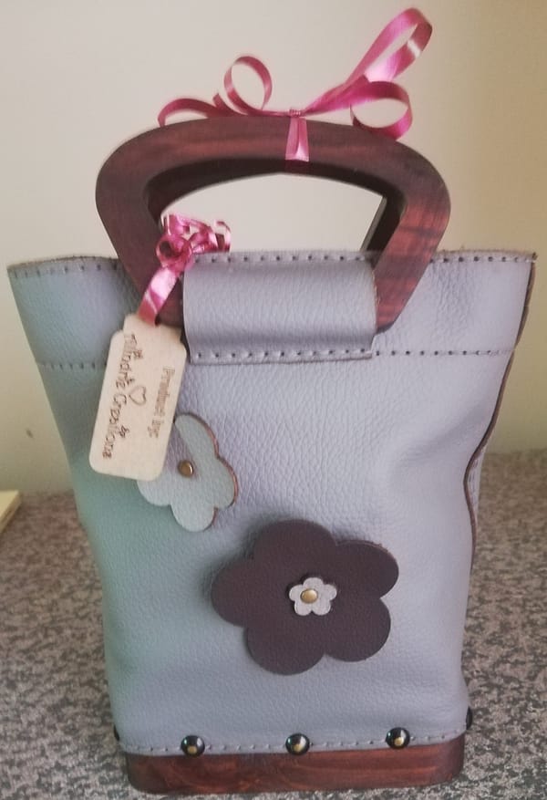 Grey and brown handbag