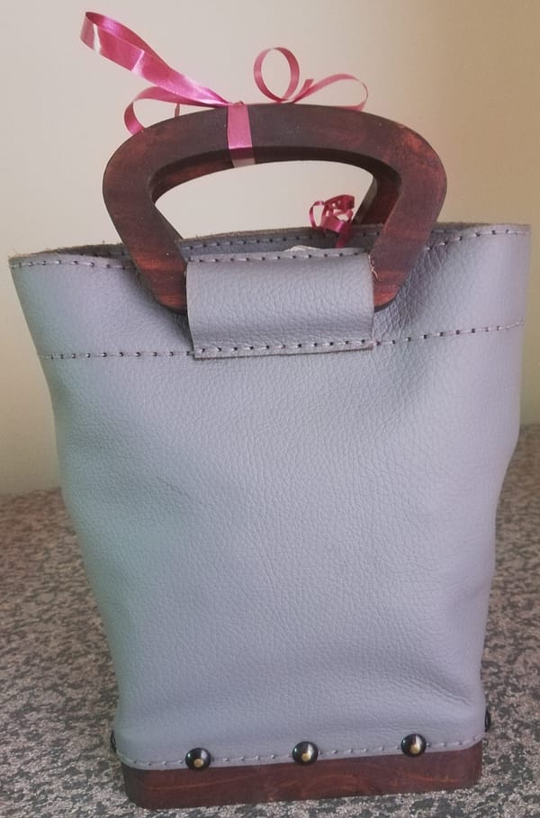Grey and brown handbag
