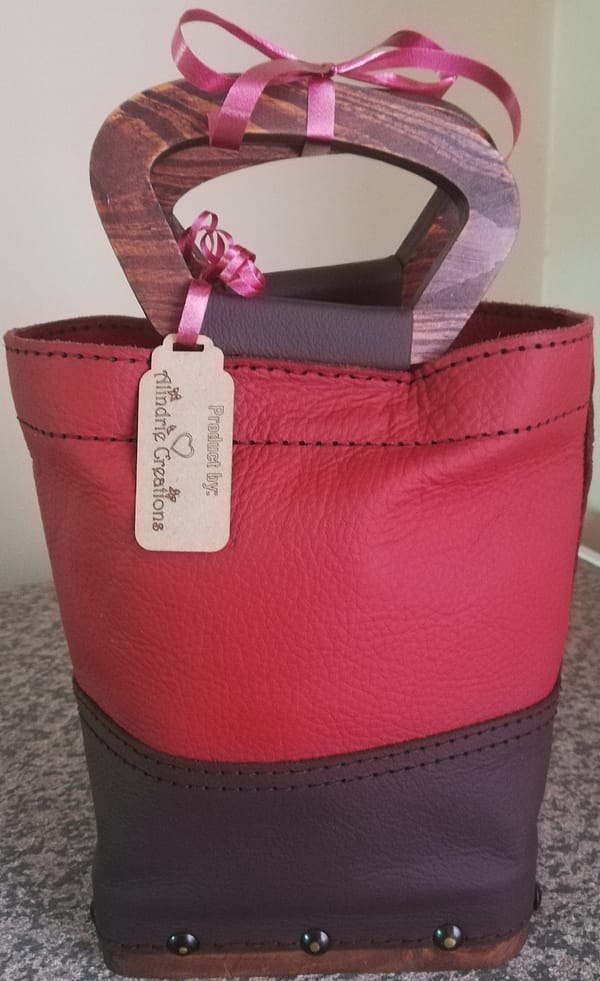 Red and brown handbag
